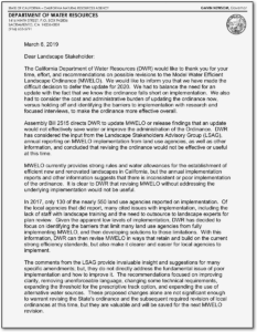 Landscape Stakeholders Advisory Group letter from CA Department of Water Resources